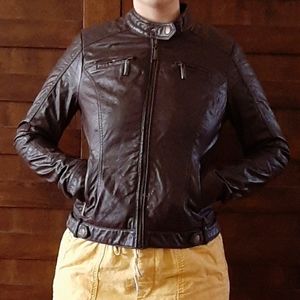 Women's vegan leather moto jacket